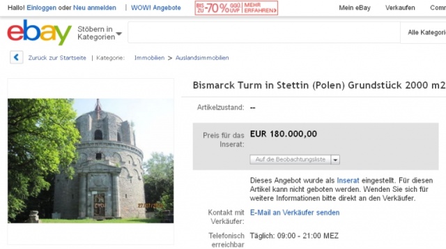 Zabytkowa wieża Bismarcka wciąż do kupienia. Tym razem taniej